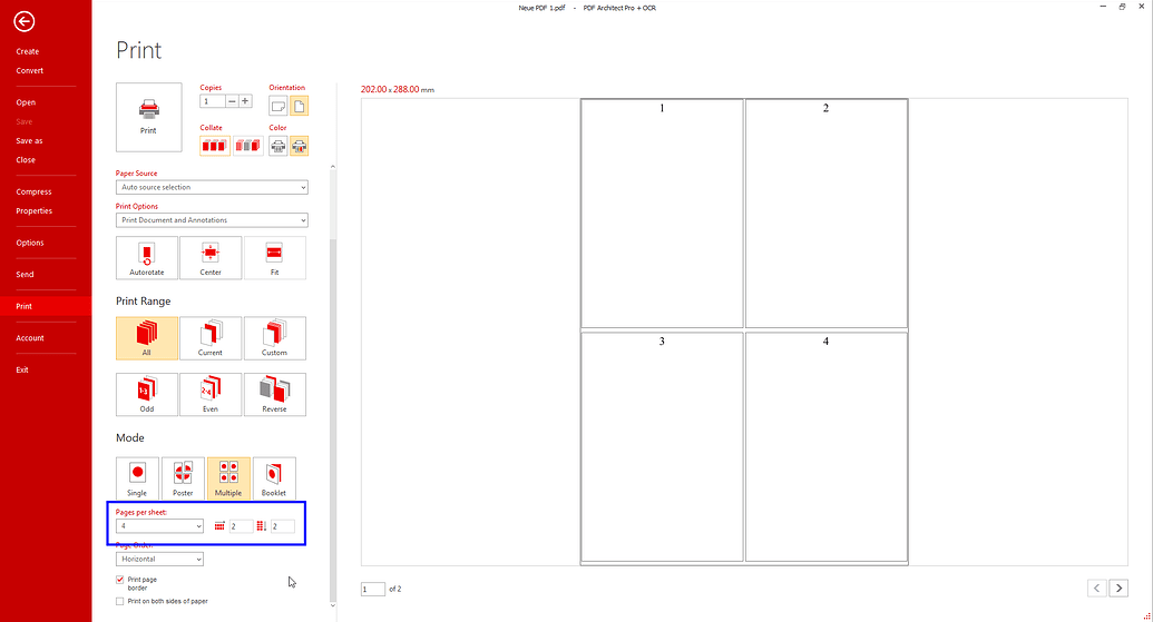 How to print 4 pages onto one PDF page? PDFCreator forums